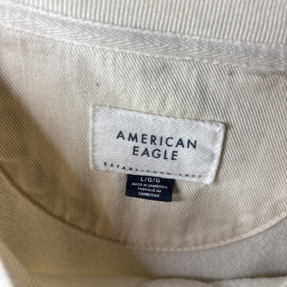 American Eagle Sweatshirt Womens Large Ivory Green 3D Logo Crew Neck Pullover - Picture 4 of 7